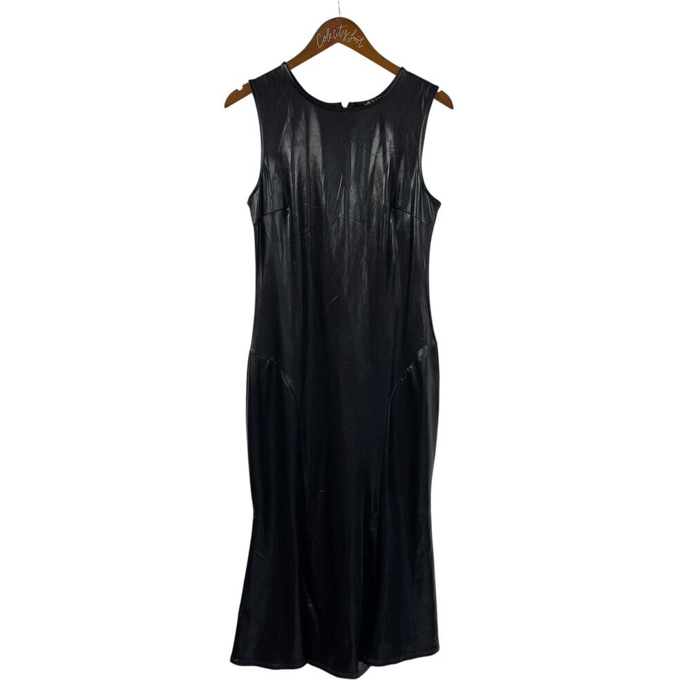 Venus Fitted Midi Dress Black Wet Look Medium Stretchy Bodycon Sexy